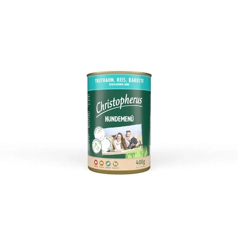 Christopherus Nassfutter Hundemenü Adult – mit Truthahn, Reis, Karotte 6x400g