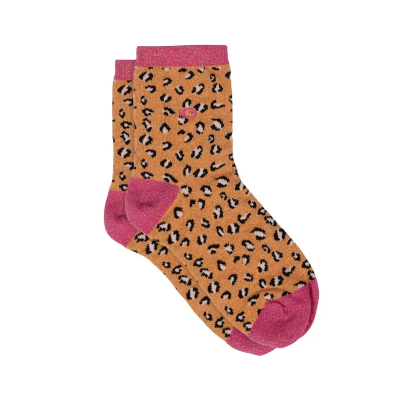 Damen Socken 'Glitzer Leo' orange/pink