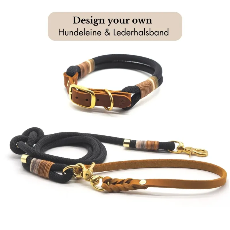 Halsband & Tauleine selbst gestalten in Verstellbares Halsband & Tauleine aus Kletterseil, robust und in Größen mit Verstellbereich, individuell auf Anfrage – Pawsome Hundezubehör aus der Wiener Manufaktur