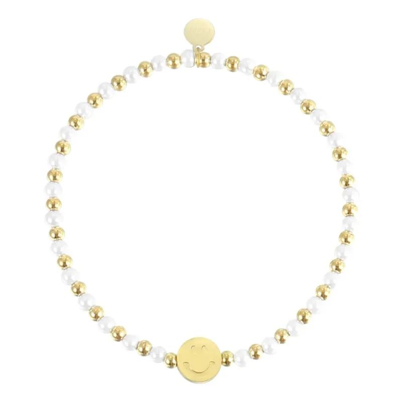 Elastisches Damen Armband 'Smileys' gold/weiß