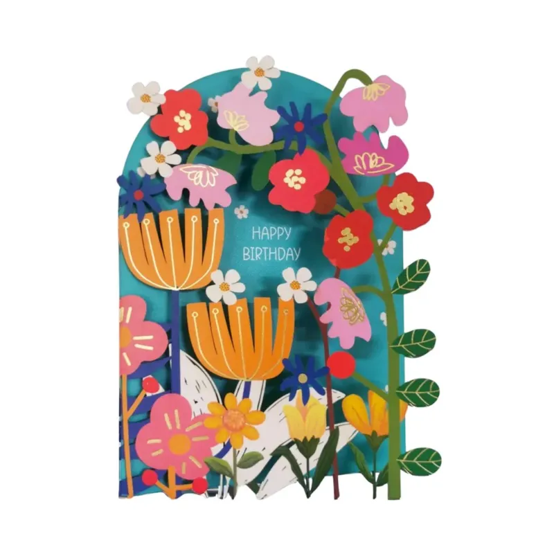 Original Papierschnittkarte 'Geburtstagsblumen'