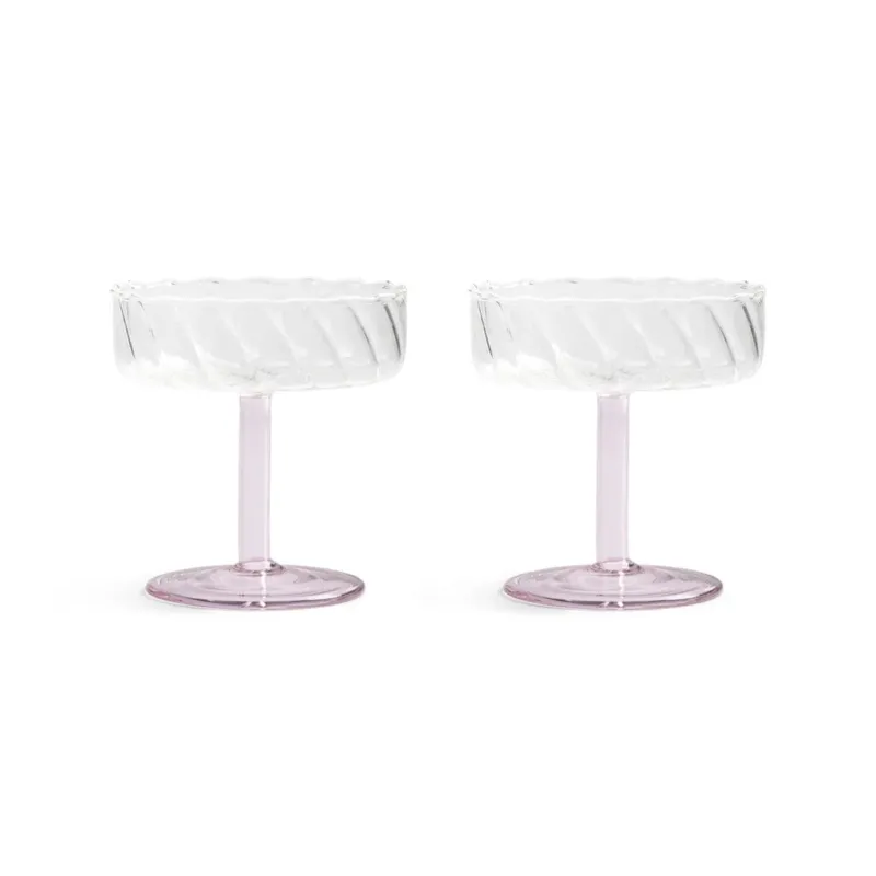 &Klevering - Coupe twirl roze set van 2 Cocktail glazen &Klevering