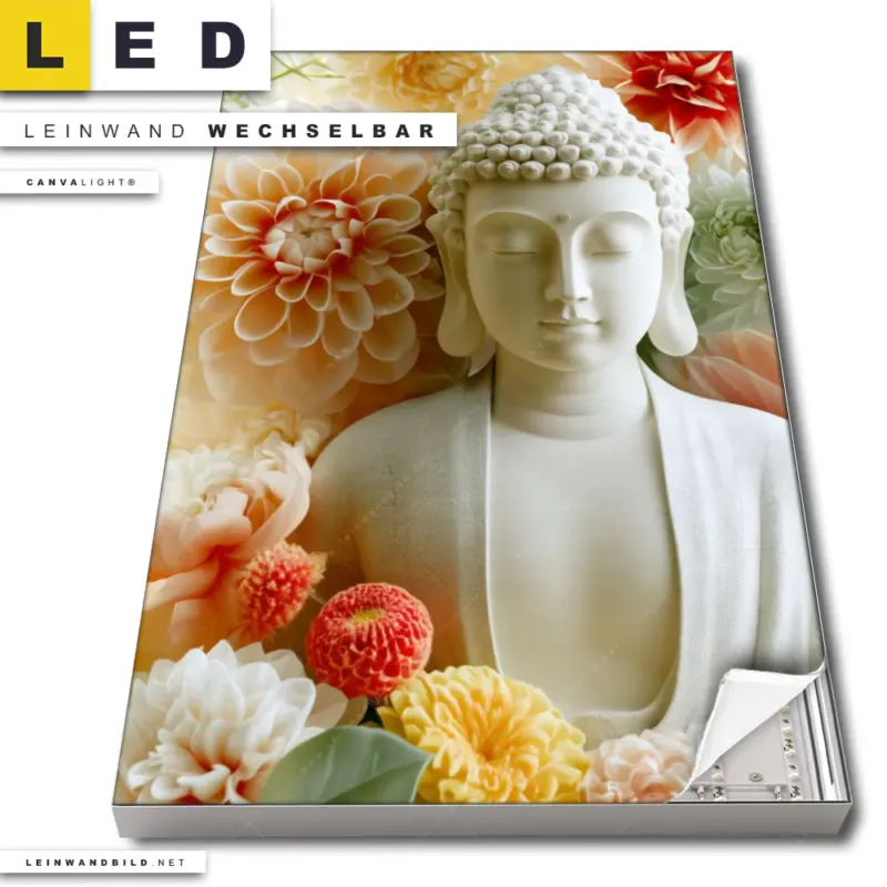 Led Leinwandbild Buddha Im Bluetenglueck Hochformat Produktvorschau