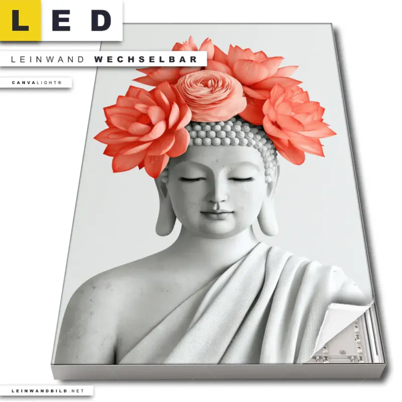 Led Leinwandbild Buddha Mit Bluetenkrone Hochformat Produktvorschau