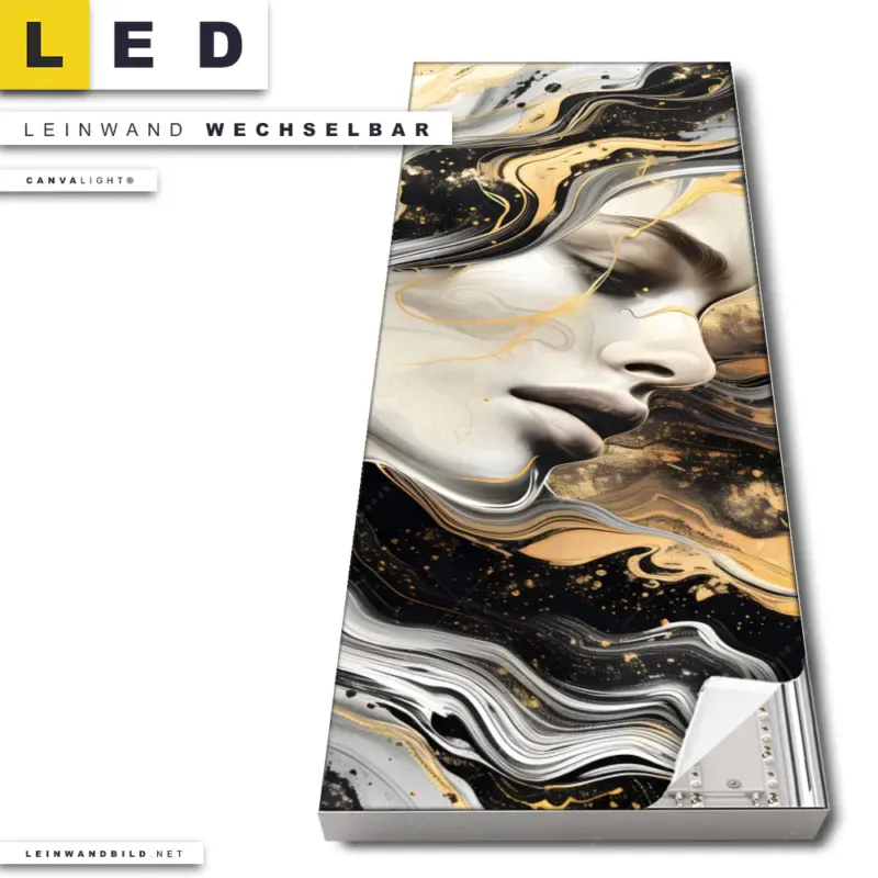 Led Leinwandbild Elegantes Gold Schwarzes Portraet Schmal Produktvorschau