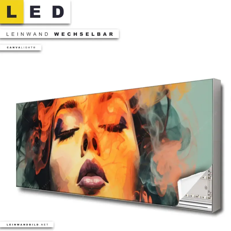 Led Leinwandbild Frau Mit Buntem Rauch Panorama Produktvorschau