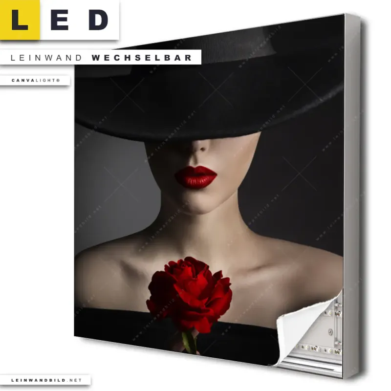 Led Leinwandbild Frau Mit Hut Rose Quadrat Produktvorschau