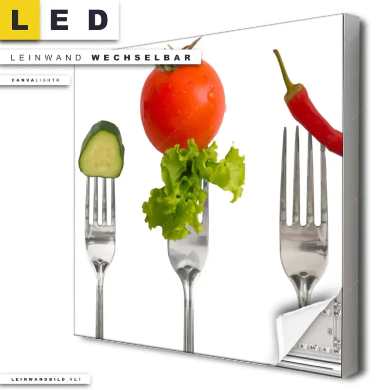 Led Leinwandbild Frische Vielfalt Auf Der Gabel Quadrat Produktvorschau