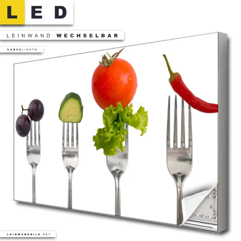 Led Leinwandbild Frische Vielfalt Auf Der Gabel Querformat Produktvorschau