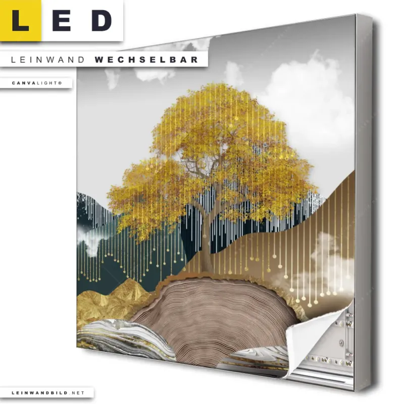 Led Leinwandbild Goldene Abstrakte Bergwelten Quadrat Produktvorschau