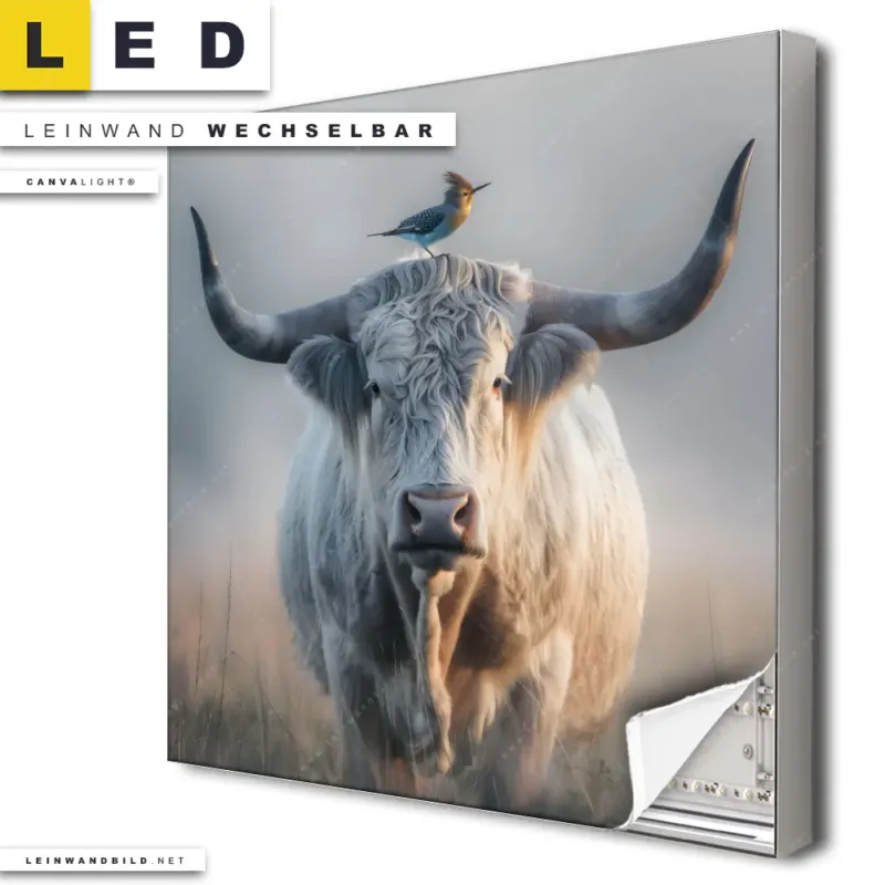 Led Leinwandbild Hochlandrind Bunter Vogel Quadrat Produktvorschau