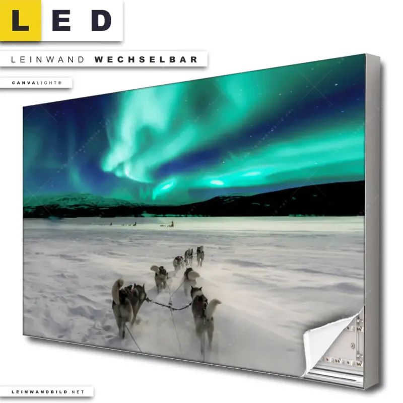 Led Leinwandbild Nordlichter Und Schlittenhunde Querformat Produktvorschau