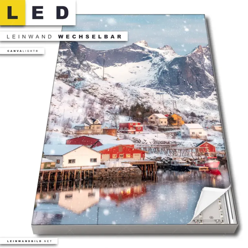 Led Leinwandbild Skandinavisches Dorf Im Schnee Hochformat Produktvorschau