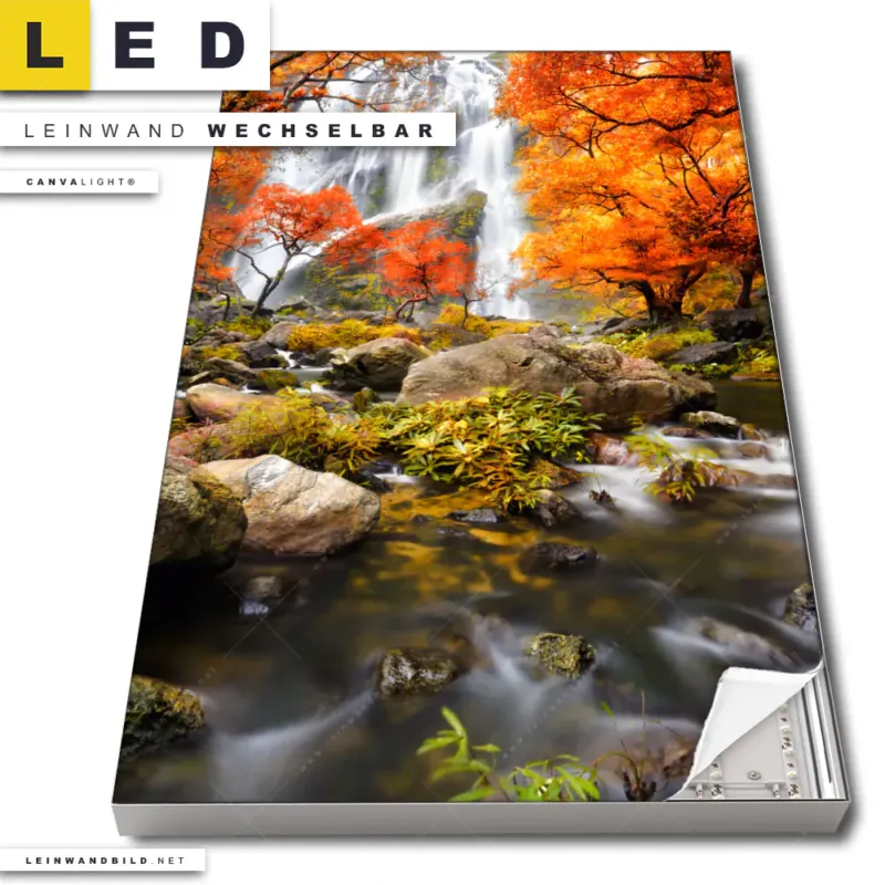 Led Leinwandbild Wasserfall In Herbstlandschaft Hochformat Produktvorschau