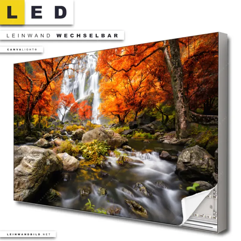 Led Leinwandbild Wasserfall In Herbstlandschaft Querformat Produktvorschau