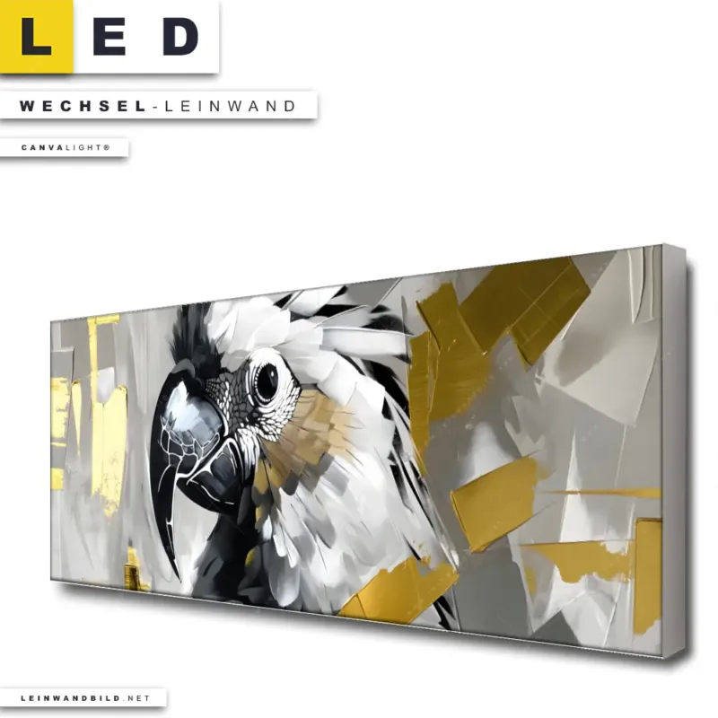 Led Wechsel Leinwand Abstrakter Papagei Mit Gold Panorama Produktvorschau