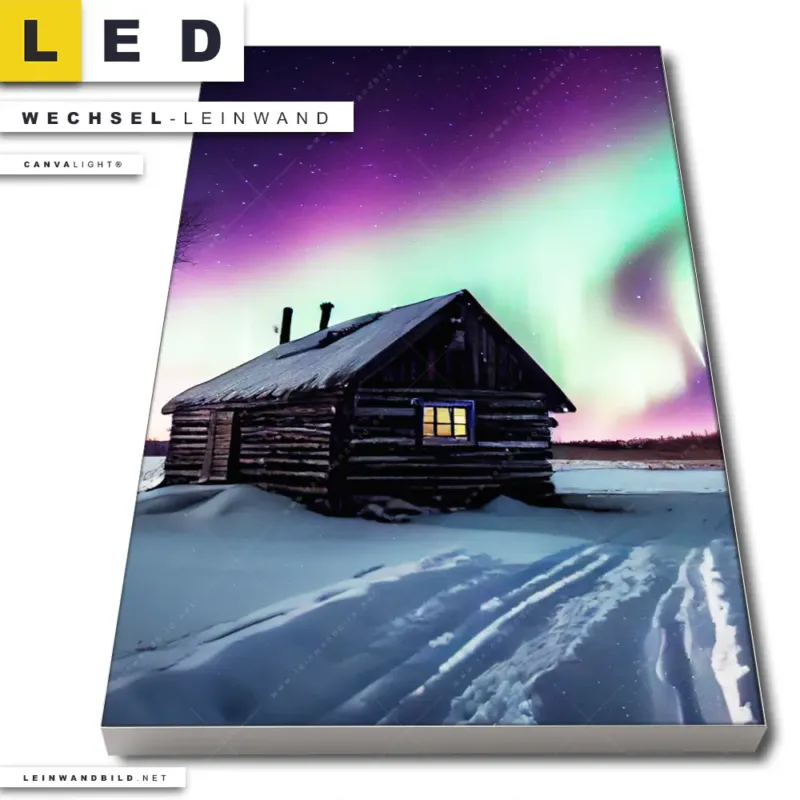 Led Wechsel Leinwand Nordlichter Ueber Einem Holzhaus Hochformat Produktvorschau