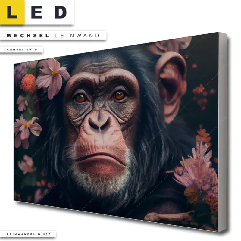 Led Wechsel Leinwand Schimpanse Zwischen Blumen Querformat Produktvorschau