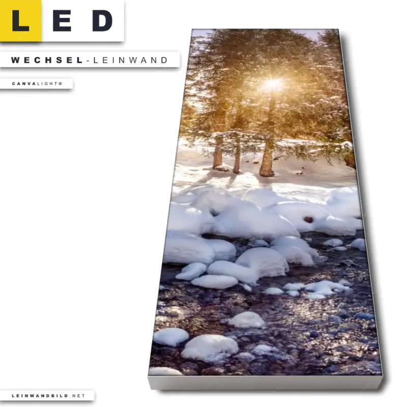 Led Wechsel Leinwand Schneebedeckte Landschaft Am Fluss Schmal Produktvorschau