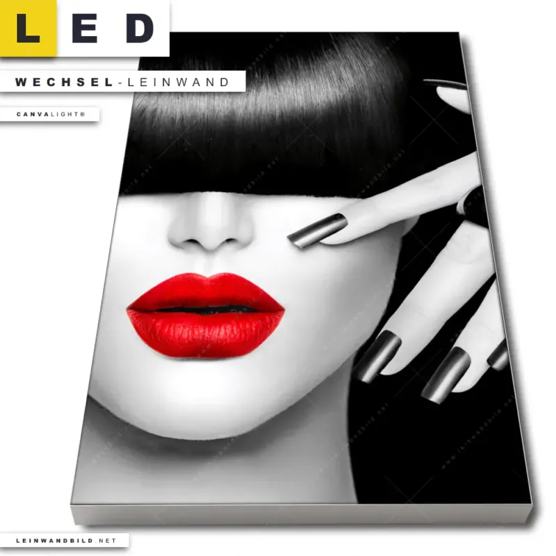 Led Wechsel Leinwand Schwarze Eleganz Rote Lippen Hochformat Produktvorschau