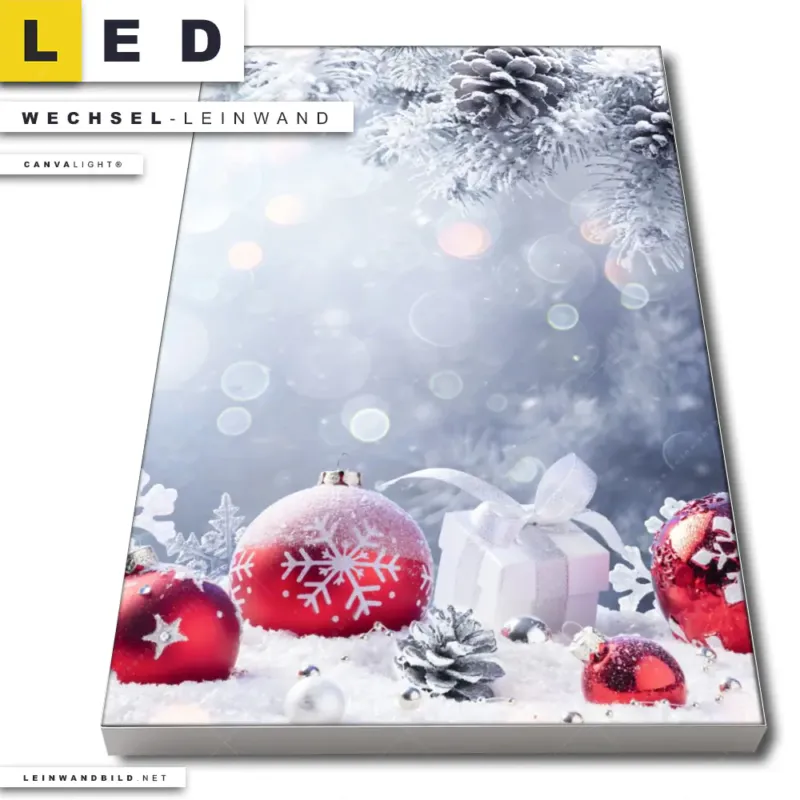 Led Wechsel Leinwand Weihnachtskugeln Im Winterwunderland Hochformat Produktvorschau