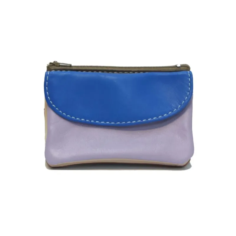 Damen Brieftasche Klein aus upcycled Leder blau/flieder