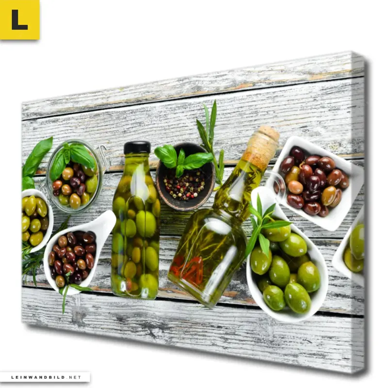 Leinwandbild Mediterrane Olivenvielfalt Querformat Produktvorschau