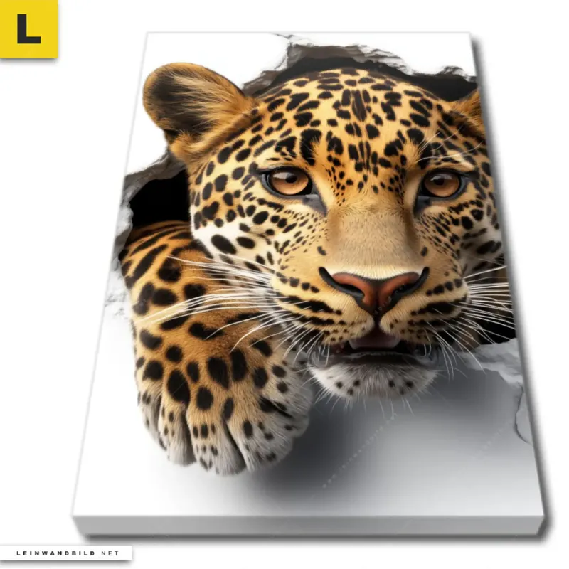 Leinwandbild Wanddurchbruch Leopard Hochformat Produktvorschau