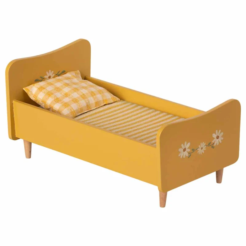 Maileg - Puppenhaus Bett aus Holz Mini gelb