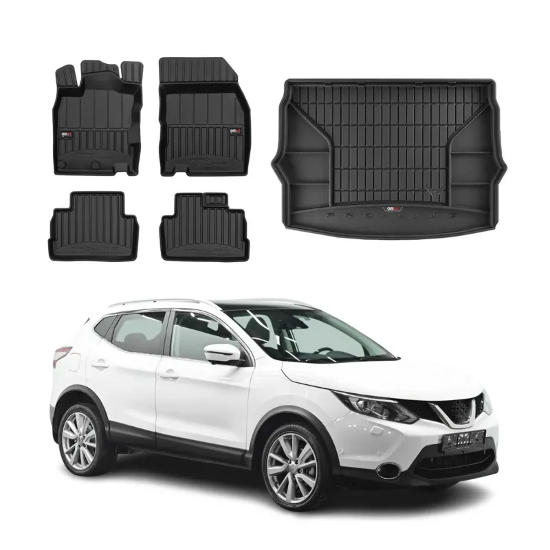 OMAC Fußmatten & Kofferraumwanne Set für Nissan Qashqai 2013-2021 Gummi TPE 5x