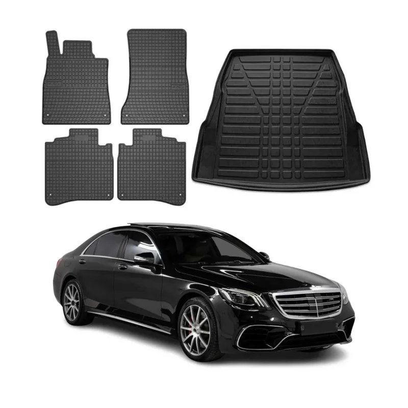 Fußmatten & Kofferraumwanne Set für Mercedes S Klasse W222 2014-2020 Gummi 5x