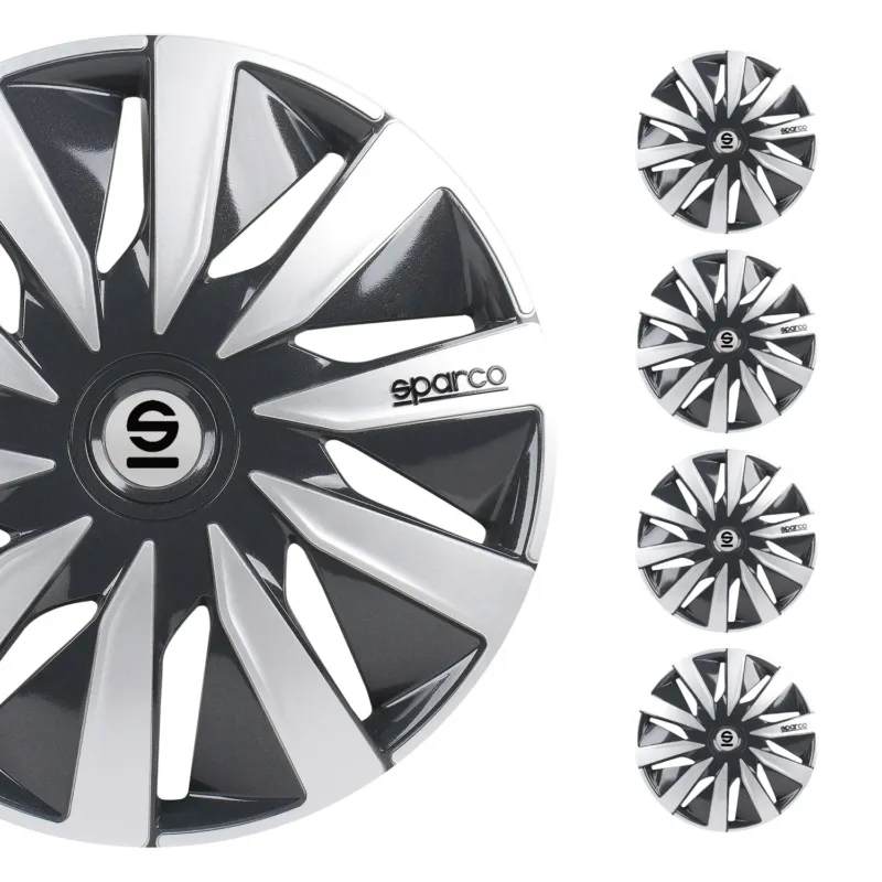Radkappen Radzierblenden Sparco Lazio 14" Zoll Auto Abdeckung Set Grau Silber 4x