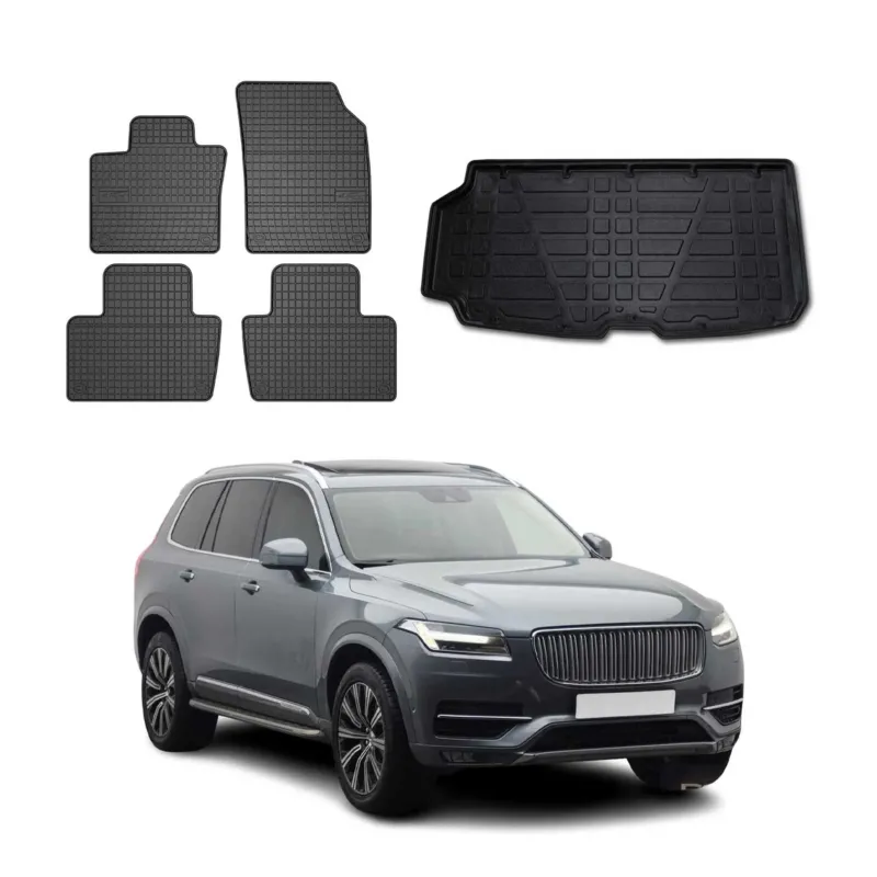 Fußmatten & Kofferraumwanne Set für Volvo XC90 2015-2026 Gummi TPE Schwarz 5x