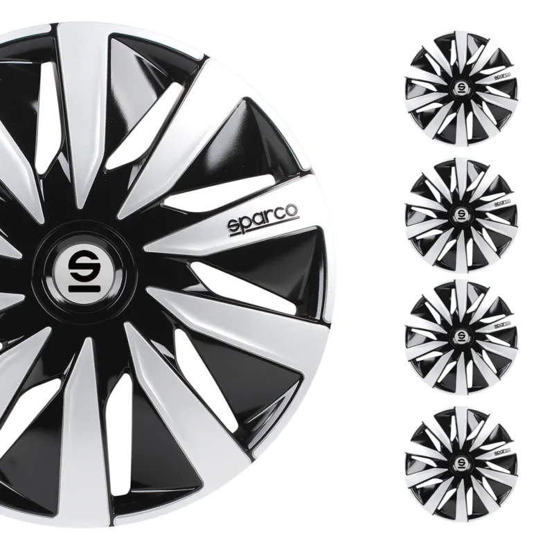 Radkappen Radzierblenden Sparco Lazio 16" Zoll Abdeckung Set Schwarz Silber 4x