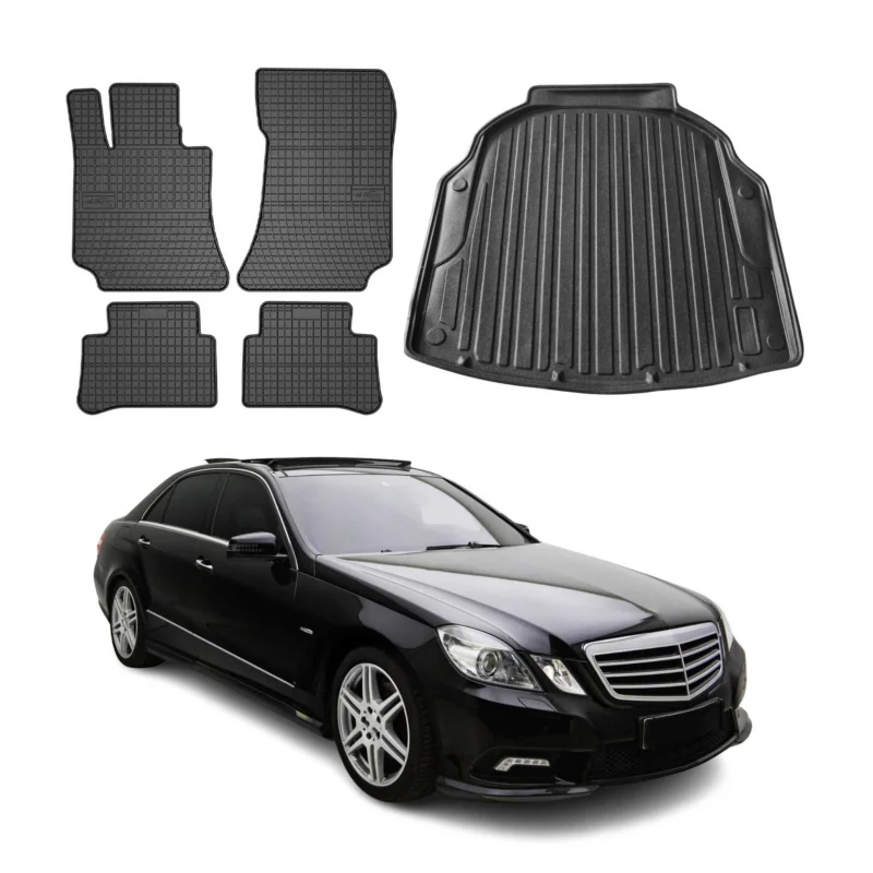 Fußmatten & Kofferraumwanne Set für Mercedes E Klasse W212 2009-2016 Gummi 5x
