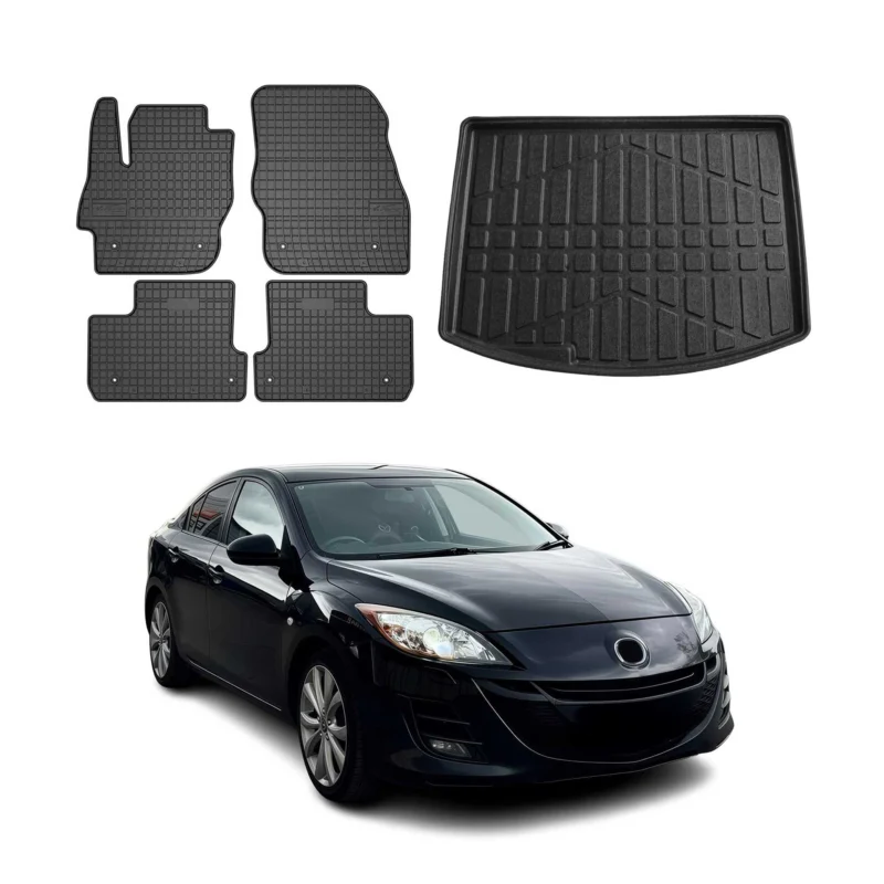 Fußmatten & Kofferraumwanne Set für Mazda 3 2008-2014 Schrägheck Gummi TPE 5x