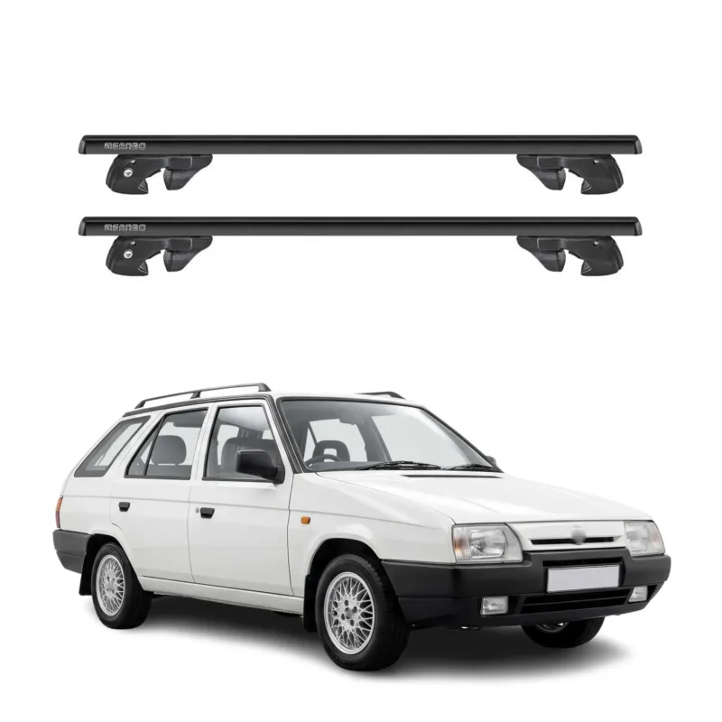 Dachträger Grundtäger für Skoda Favorit Forman 1990-1995 Alu 90kg TÜV Schwarz 2x