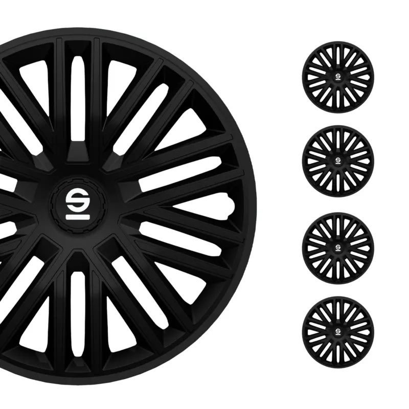 Radkappen Radzierblenden Sparco Bergamo 15" Zoll Auto Abdeckung Set Schwarz 4x