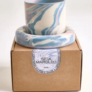 Seia Becher & Untertasse marbled blau weiß