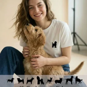 T-Shirt mit deiner Hunderasse in Vintage White, bedruckt in Wien – Pawsome Hundezubehör