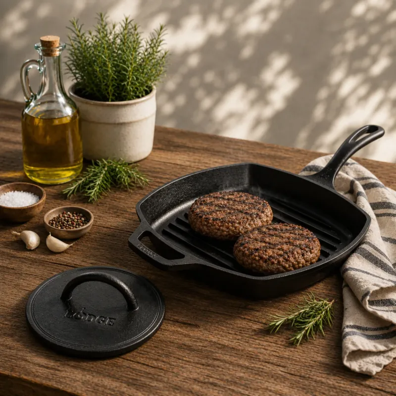 Sartén grill cuadrada con prensa de hierro Lodge