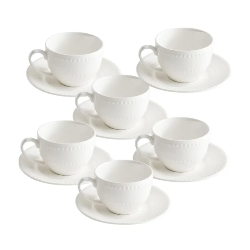 Set de 6 tazas con plato de porcelana Collina La Porcellana Bianca