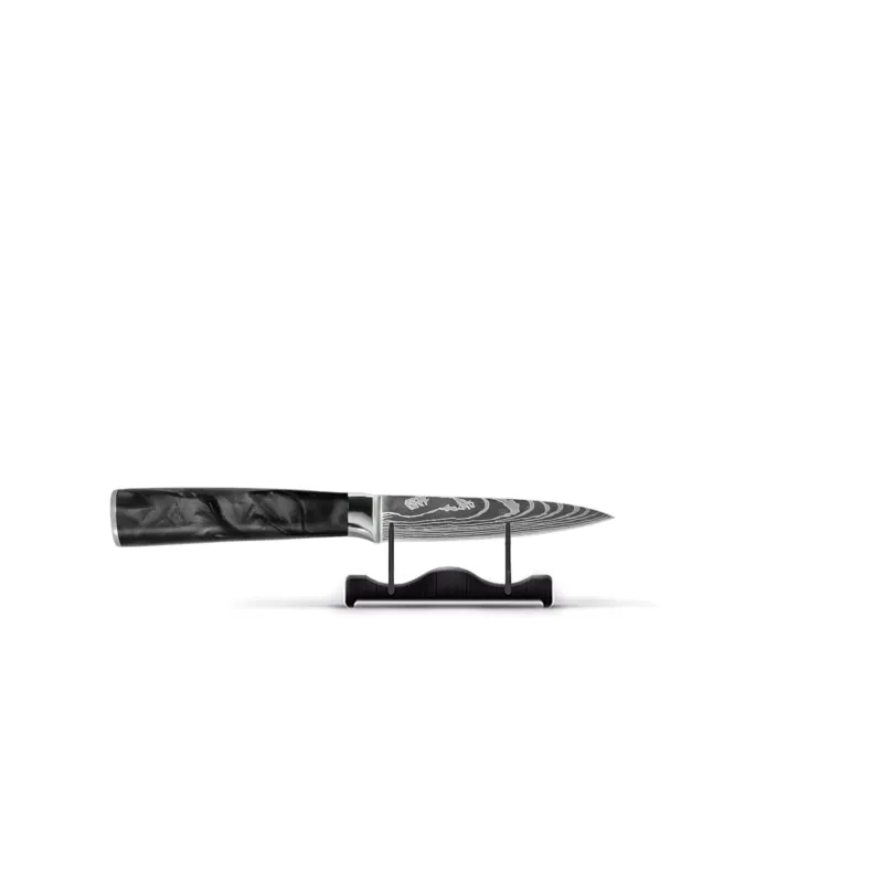 Shinrai Knives - Damascus Print Epoxy Onyx 3-delige Messenset - Koksmes + Santoku + Schilmes Messenset Shinrai Knives