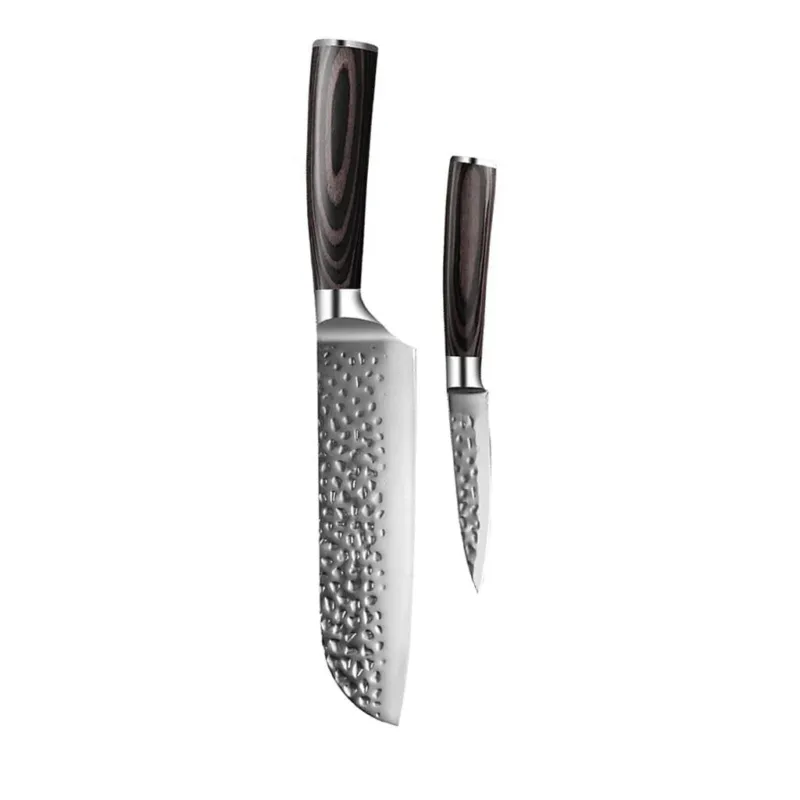 Shinrai Knives - Hammered RVS 2-delige Messenset - Santoku + Schilmes Messenset Shinrai Knives