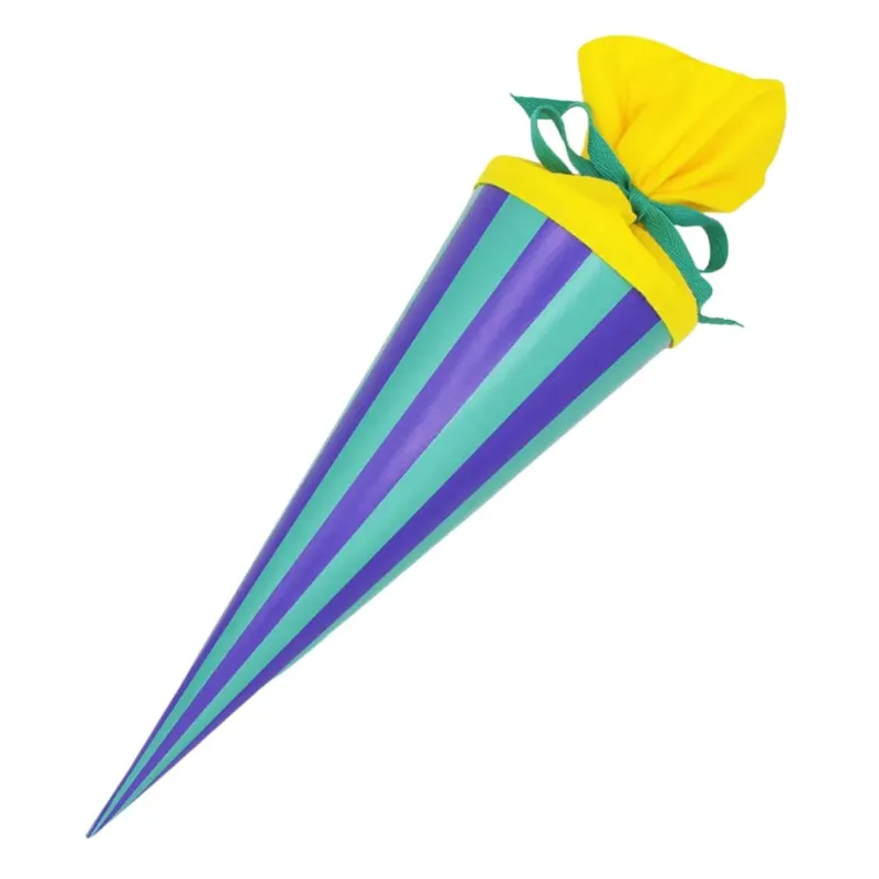 Schultüte Streifen lila/türkis/gelb 35cm