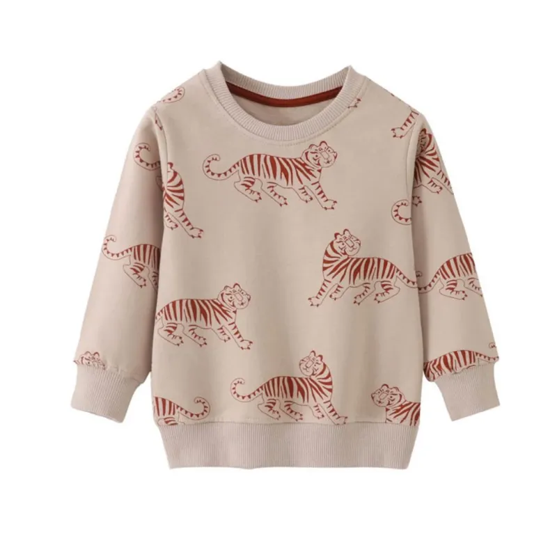 Pullover mit Tiger Allover Muster beige