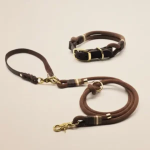 Set Halsband & Leine 'Koffee Kiss' aus Kletterseil, robust und in Größen mit Verstellbereich, individuell auf Anfrage – Pawsome Hundezubehör aus der Wiener Manufaktur