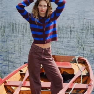 TILTIL Cela Striped Polo Cardigan Plum Cobalt - Things I Like Things I Love