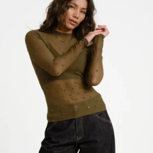 TILTIL Tif Dotted Mesh Longsleeve Dark Green - Things I Like Things I Love