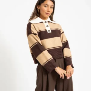 Topshop Scami Knitted Rugby Polo Knit Chocolate Bruin - Things I Like Things I Love